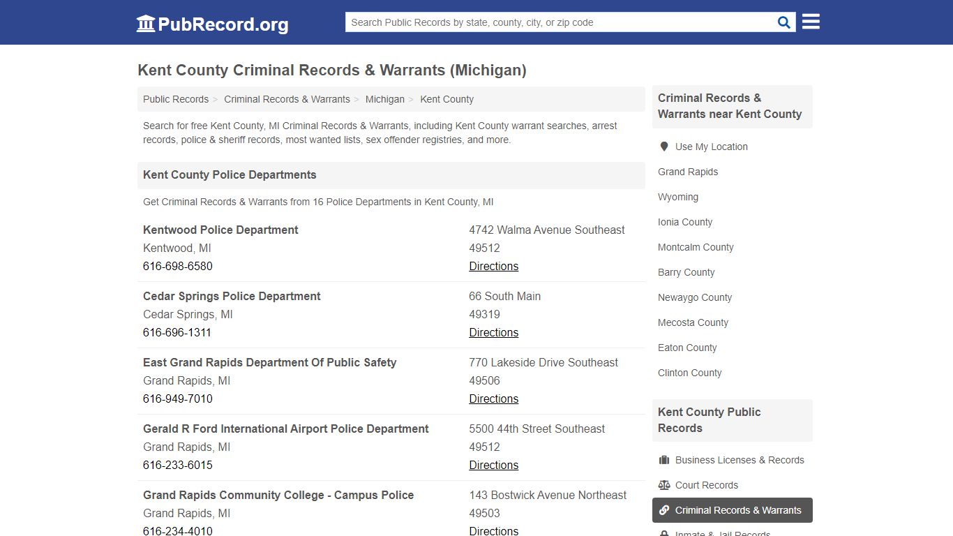 Kent County Criminal Records & Warrants (Michigan)